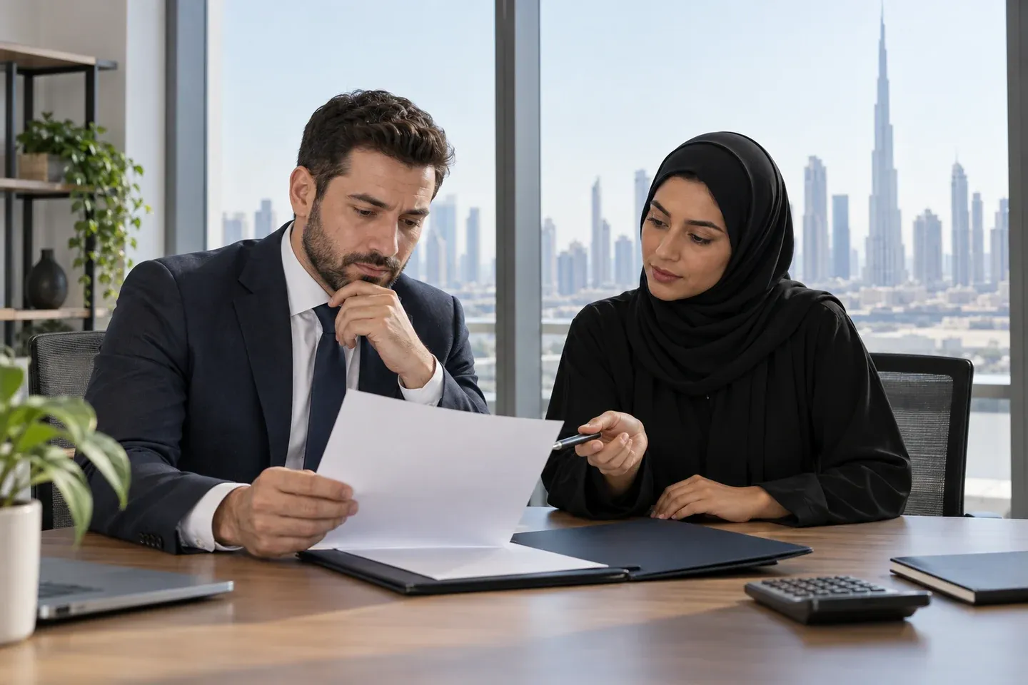 يناقش الموظف مستندات الدفع النهائية مع ممثل الموارد البشرية